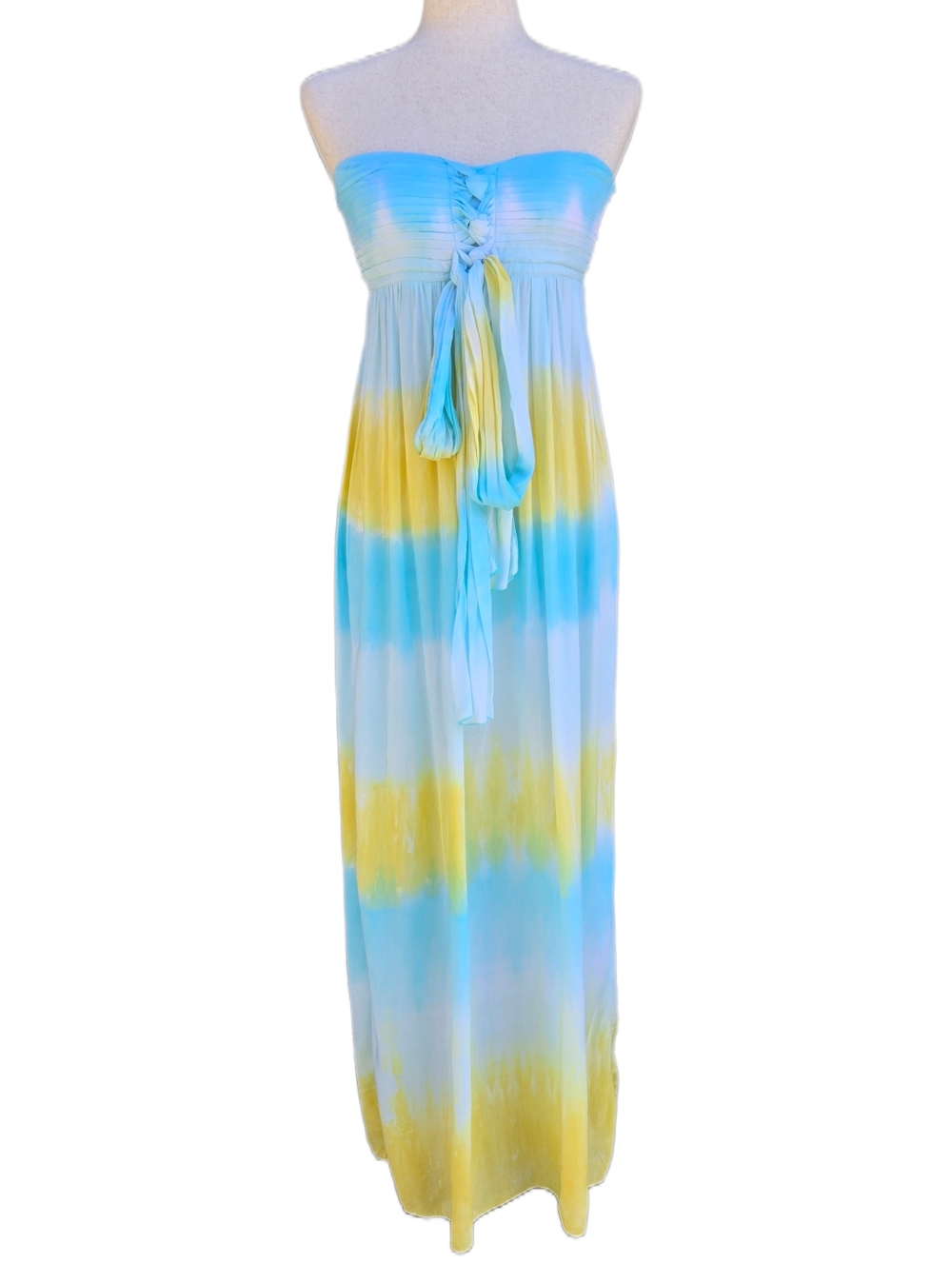 ​Tiare Hawaii Strapless Braided Tie Dye Maxi Dress Aqua Yellow Blue One Size